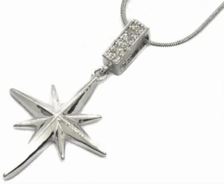 Cadena de acero quirurgico con dije cruz del sur con micro pave cristal 40cm + 5cm